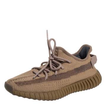Pre Owned Yeezy x adidas Brown Knit Fabric Boost 350 V2  Earth Sneakers Size 39 1/3