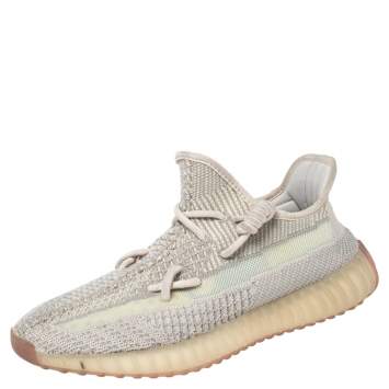 Pre Owned Yeezy x adidas Green Knit Fabric Boost 350 V2 Citrin Sneakers Size 41 1/3