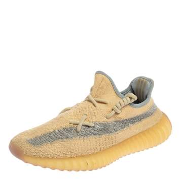 Pre Owned Yeezy x adidas Light Beige Knit Fabric Boost 350 V2 Linen Sneakers Size 40