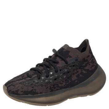 Pre Owned Yeezy x adidas Black Knit Fabric Boost 380 Onyx Sneakers Size 38