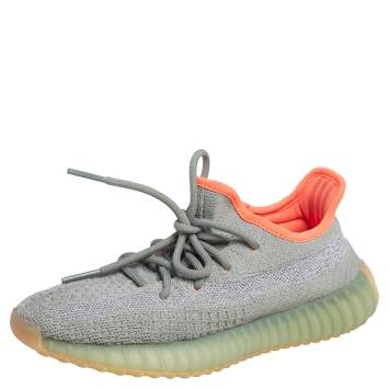 مملوكة مسبقًا Yeezy x Adidas Green/Grey Cotton Knit Fabric Boost 350 V2 Desert Sage Sneakers Size 37.5