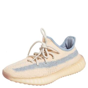 مملوكة مسبقًا Yeezy x adidas Light Beige Knit Fabric Boost 350 V2 Linen Sneakers Size 38