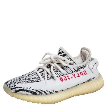 مملوكة مسبقًا Yeezy x adidas White/Black Cotton Knit Yeezy Boost 350 V2 Zebra Sneakers Size FR 38