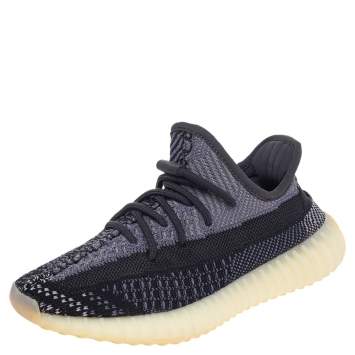 Pre Owned Yeezy x adidas Black/Grey Knit Fabric Carbon Boost 350 V2 Low Top Sneakers Size 36 2/3