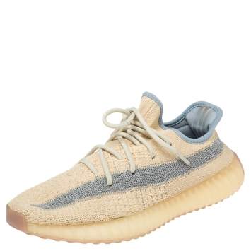 Pre Owned Yeezy x Adidas Beige/Grey Knit Fabric Boost 350 V2 Linen Sneakers Size 40 2/3