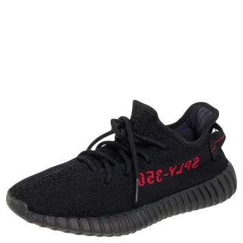 Pre Owned Yeezy x adidas Black Knit Fabric Boost 350 V2 Low Top Sneakers Size 41 1/3