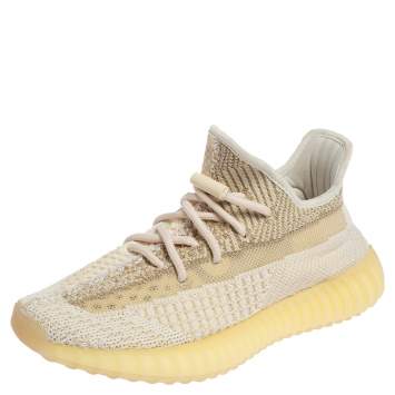 Pre Owned Yeezy Cream/White Knit Fabric 350 V2 Natural Sneakers 38 2/3