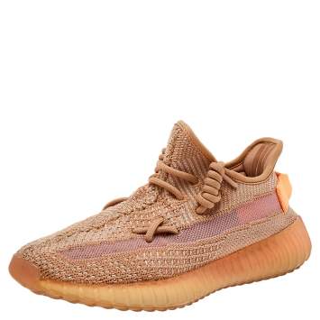 Pre Owned Yeezy x adidas Beige Knit Fabric Boost 350 V2 Clay Low Top Sneakers Size 37 1/3