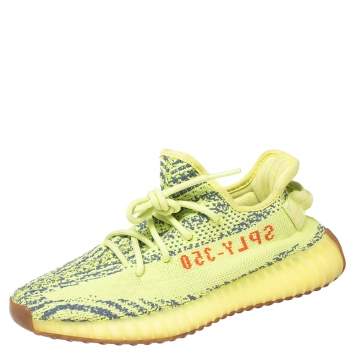 Pre Owned Yeezy x Adidas Green Cotton Knit Boost 350 V2 Sneakers Size 38 2/3