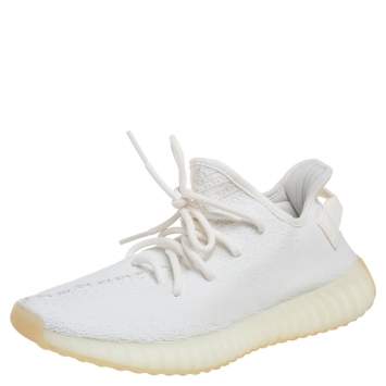 Pre Owned Yeezy x Adidas Cotton Knit Boost 350 V2 Triple White Sneakers Size FR 38 2/3 