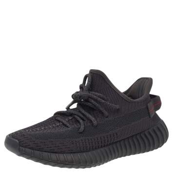 Pre Owned Yeezy x Adidas Black Cotton Knit Boost 350 V2 Black Static Sneakers Size 40 2/3