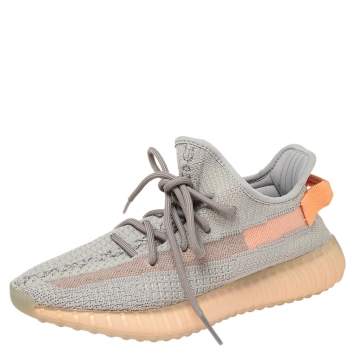 Pre Owned Yeezy x Adidas Grey/Orange Knit Fabric Boost 350 V2 True Form Sneakers Size 40 