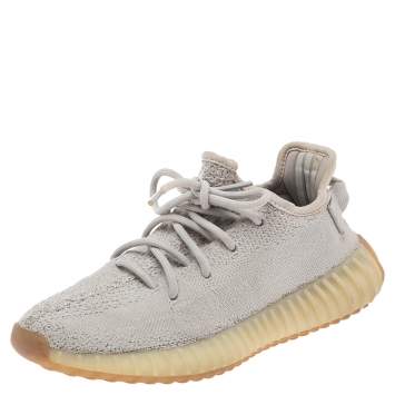 Pre Owned Yeezy x adidas Grey Knit Fabric Boost 350 V2 Sesame Sneakers Size 38