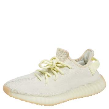 مملوكة مسبقًا Yeezy x Adidas Light Yellow Cotton Knit Boost 350 V2 Butter Sneakers Size 39 1/3