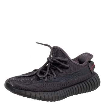 Pre Owned Yeezy x adidas Black Knit Fabric Boost 350 V2 Sneakers Size 38
