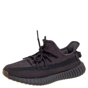 Pre Owned Yeezy x Adidas Black Knit Fabric Boost 350 V2 Cinder Sneakers Size 40