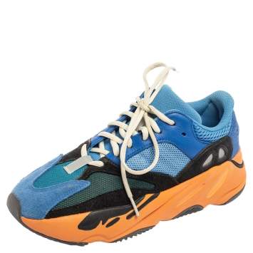 Pre Owned Yeezy x Adidas Bright Blue Suede, Mesh and Leather Boost 700 Sneakers Size 40