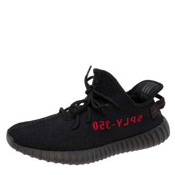 Pre Owned Yeezy x adidas Black Knit Fabric Boost 350 V2 Sneakers Size 45 1/3