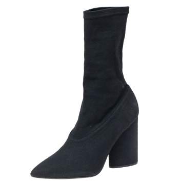 Pre Owned Yeezy x adidas Black Canvas Pointed Toe Ankle Boots Size 39