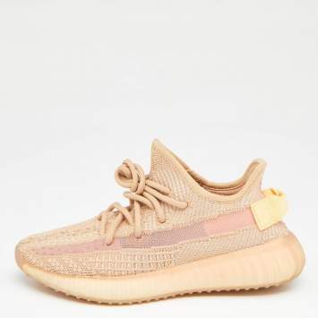 Pre Owned Yeezy x Adidas Beige Knit Fabric Boost 350 V2 Clay Sneakers Size 36