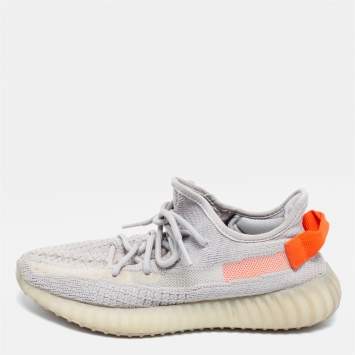 Pre Owned Yeezy x Adidas Grey Knit Fabric Tail Light Boost 350 V2 Sneakers Size 39.5