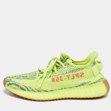 Pre Owned adidas Yeezy  Green Knit Fabric Boost 350 V2 Semi Frozen Sneakers Size 39.2/3