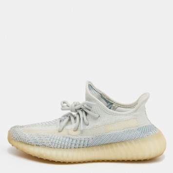 Pre Owned Yeezy x Adidas Blue/White Cotton Knit Boost 350 V2 Cloud White Sneakers Size 38