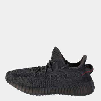 Pre Owned Yeezy x Adidas Black Knit Fabric Boost 350 V2 Black Non-Reflective Sneakers Size 40