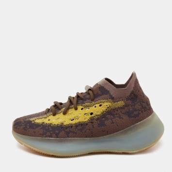 Pre Owned Yeezy x adidas Brown/Yellow Knit Fabric Boost 380 Mist Sneakers Size 37.5