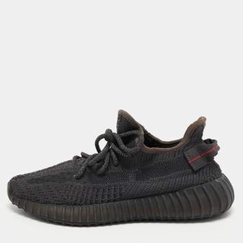 مملوكة مسبقًا Yeezy x Adidas Black Knit Fabric Boost 350 V2 Black Non-Reflective Sneakers Size 38