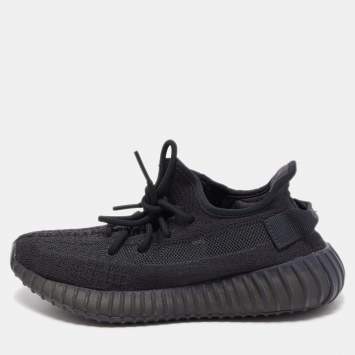 مملوكة مسبقًا Yeezy x Adidas Black Knit Fabric Boost 350 V2 Onyx Sneakers Size 38