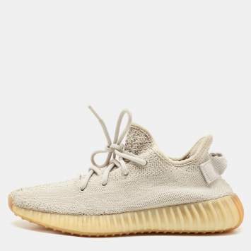 Pre Owned Yeezy x adidas Grey Knit Fabric Boost 350 V2 Sesame Sneakers Size 40