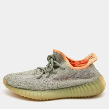 Pre Owned Yeezy x Adidas Green Fabric Boost 350 V2 Desert-Sage Sneakers Size 38