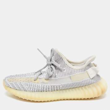 Pre Owned Yeezy x Adidas Grey/White Knit Fabric Boost 350 V2 Static Sneakers Size 39 1/3