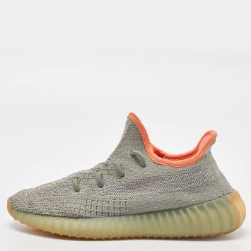 Pre Owned Yeezy x Adidas Green Knit Fabric Boost 350 V2 Desert-Sage Sneakers Size 38