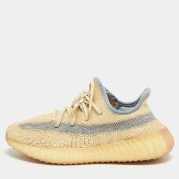 Pre Owned Yeezy x Adidas Two Tone Knit Fabric Boost 350 V2 Linen Sneakers Size 38 2/3