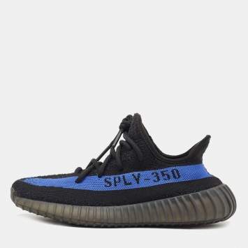 Pre Owned Yeezy x Adidas Black/Blue Knit Fabric Boost 350 V2 Dazzling Blue Sneakers Size 40
