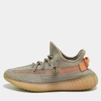 Pre Owned Yeezy x Adidas Grey Knit Fabric Boost 350 V2 True Form Sneakers Size 38 2/3
