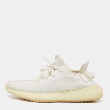 Pre Owned Yeezy x Adidas Cotton Knit Boost 350 V2 Triple White Sneakers Size FR 37 1/3 