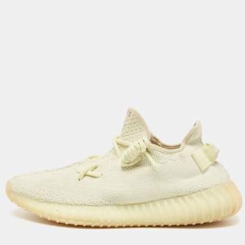 مملوكة مسبقًا Yeezy x Adidas Green Knit Fabric Boost 350 V2 Butter Sneakers Size 41 1/3