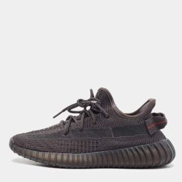 Pre Owned Yeezy x Adidas Black Knit Fabric Boost 350 V2 -Static-Black-Reflective Sneakers Size 38