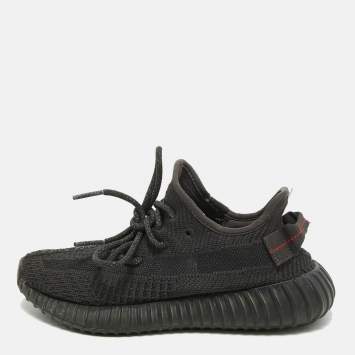 Pre Owned Yeezy x Adidas Black Knit Fabric Boost 350 V2 Black Sneakers Size 37 1/3