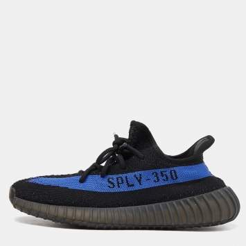 Pre Owned Yeezy x Adidas Black/Blue Knit Fabric Boost 350 V2 Blue Sneakers Size 40 2/3
