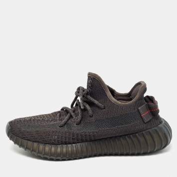 Pre Owned Yeezy x Adidas Black Knit Fabric Boost 350 V2 Black Non-Reflective Sneakers Size 36 2/3