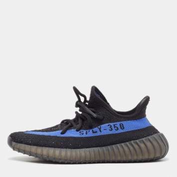 Pre Owned Yeezy x Adidas Black/Blue Knit Fabric Boost 350 V2 Dazzling Blue Sneakers Size 38 2/3