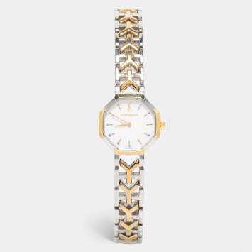 Pre Owned Yves Saint Laurent White Two Tone Stainless Steel Women's Wristwatch 23 mm 