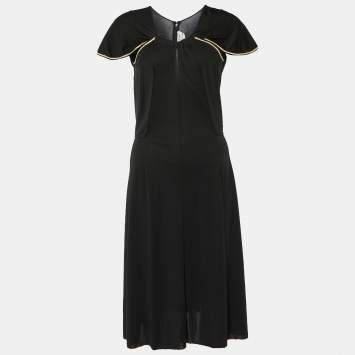 Pre Owned Yves Saint Laurent Black Jersey Lurex Detail Midi Dress M