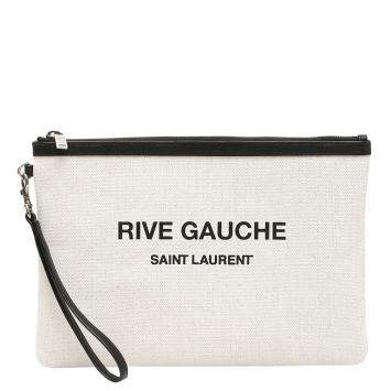 Pre Owned Saint Laurent Beige Rive Gauche Clutch Bag