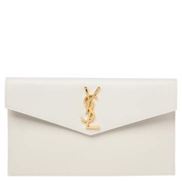 Pre Owned Saint Laurent Grey Grained Leather Uptown Pouch