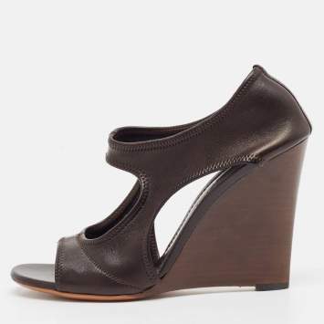 Pre Owned Yves Saint Laurent Brown Leather Wedge Sandals Size 39